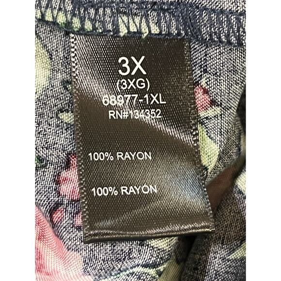 Ambiance Apparel Flowy Pants Womens Plus Size 3X Blue Floral Belted Cropped - Picture 5 of 7